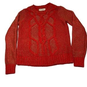 Abercrombie & Fitch Red Crew Neck Sweater with Cable Knit Design